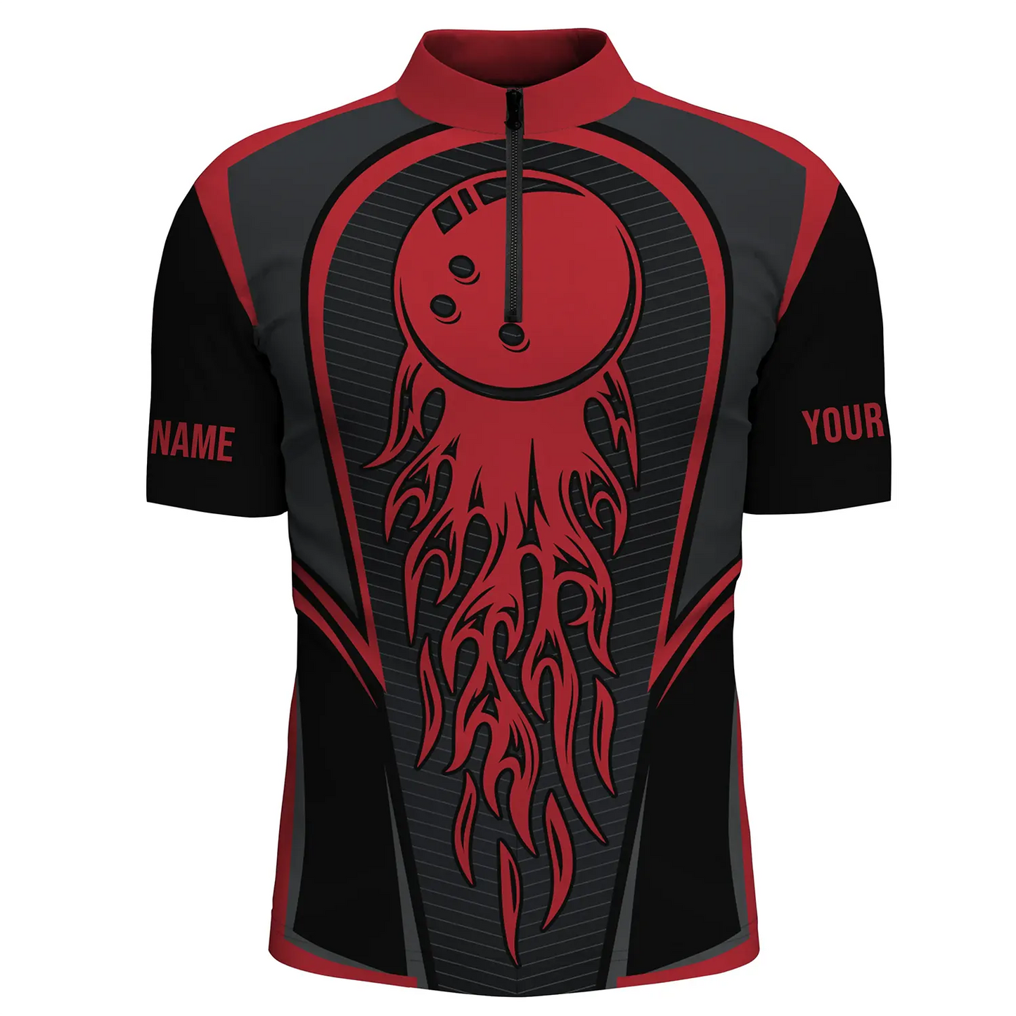 Red Flaming Bowling Ball Custom Men'S Bowling Jerseys, Matching Team Bowling Shirts IPHW4200