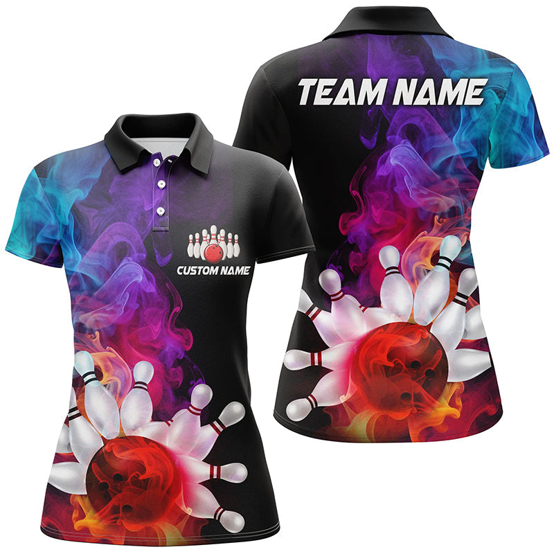 Colorful Bowling Polo Shirts For Women Smoke Bowling Jerseys Ladies Bowling Team Shirts IPHW5403