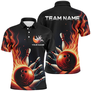 Personalized Red Flame Bowling Polo Shirts For Men And Women Bowling Team Jerseys Strike Bowling IPHW5405