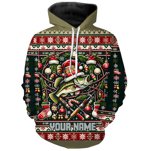 Bass Fishing Ugly Sweater Pattern Christmas Custom Fishing Shirts Personalized Fishing Gifts IPHW5563