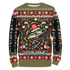 Bass Fishing Ugly Sweater Pattern Christmas Custom Fishing Shirts Personalized Fishing Gifts IPHW5563