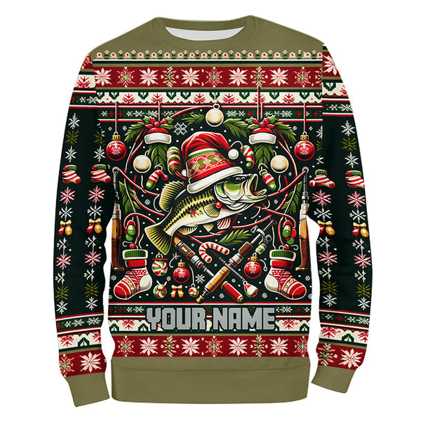 Bass Fishing Ugly Sweater Pattern Christmas Custom Fishing Shirts