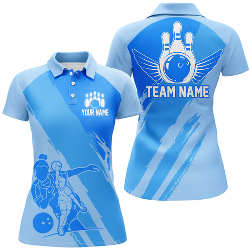 Custom Bowling Shirts For Women, Bowling Queen Team Jerseys, Bowling Girls Shirt  | Blue IPHW4516