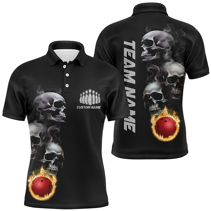 Skull Tattoo Flame Bowling Ball Men'S Polo Bowling Shirts, Personalized Bowling Team Outfit IPHW5251