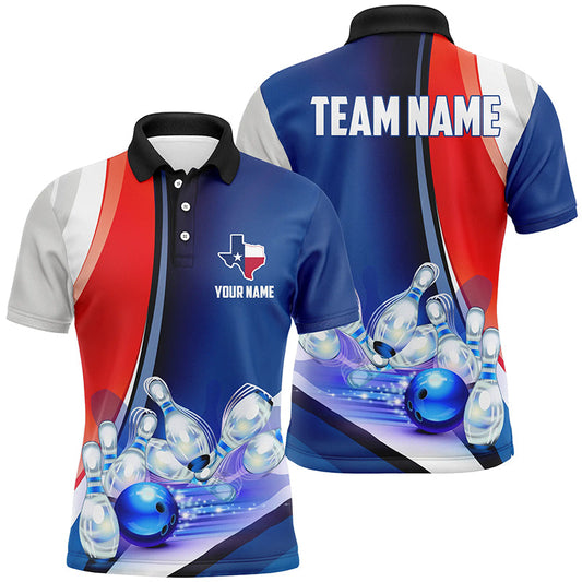 Custom Texas Bowling Team Polo Shirts, Patriotic Mens Bowling Strike Jerseys For Texan IPHW5267