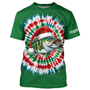 Custom Christmas Bass Fishing Tie Dye Long Sleeve Fishing Shirts, Christmas Bass Fishing Gifts IPHW5588