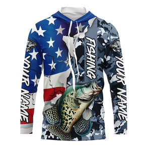 Custom American Flag Crappie Fishing Long Sleeve Shirts, Patriotic Camo Crappie Fishing Jerseys IPHW6105