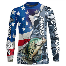 Load image into Gallery viewer, Custom American Flag Crappie Fishing Long Sleeve Shirts, Patriotic Camo Crappie Fishing Jerseys IPHW6105