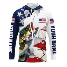 Load image into Gallery viewer, Personalized American Flag Bass Fishing Long Sleeve Shirts, Patriotic Bass Fishing Jerseys IPHW6106