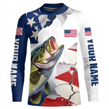 Load image into Gallery viewer, Personalized American Flag Bass Fishing Long Sleeve Shirts, Patriotic Bass Fishing Jerseys IPHW6106