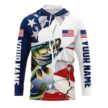 Load image into Gallery viewer, Personalized American Flag Walleye Fishing Long Sleeve Shirts, Patriotic Walleye Fishing Jerseys IPHW6107