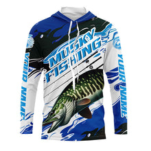 Load image into Gallery viewer, Custom Musky Fishing Jerseys, Muskie Long Sleeve Tournament Fishing Shirts | Blue Camo  IPHW6126