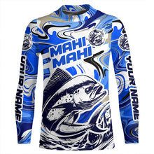Load image into Gallery viewer, Custom Mahi Mahi Long Sleeve Uv Protection Fishing Shirts, Mahimahi Performance Shirts | Blue Camo IPHW6137