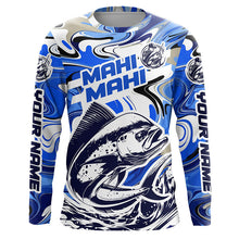 Load image into Gallery viewer, Custom Mahi Mahi Long Sleeve Uv Protection Fishing Shirts, Mahimahi Performance Shirts | Blue Camo IPHW6137