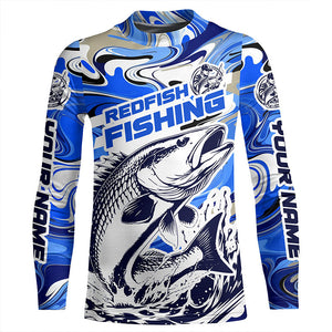 Redfish Fishing Custom Performance Long Sleeve Uv Shirts, Saltwater Camo Fishing Shirt | Blue IPHW6138