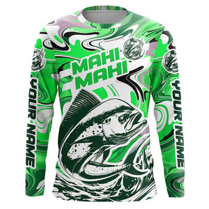 Custom Mahi Mahi Long Sleeve Uv Protection Fishing Shirts, Mahimahi Performance Shirts | Green Camo IPHW6150