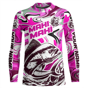 Custom Mahi Mahi Long Sleeve Uv Protection Fishing Shirts, Mahimahi Performance Shirts | Pink Camo IPHW6151