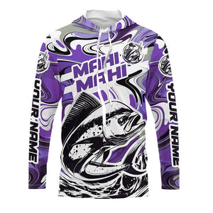 Custom Mahi Mahi Long Sleeve Uv Protection Fishing Shirts, Mahimahi Performance Shirts | Purple Camo IPHW6152