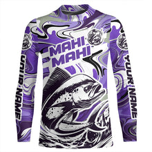 Load image into Gallery viewer, Custom Mahi Mahi Long Sleeve Uv Protection Fishing Shirts, Mahimahi Performance Shirts | Purple Camo IPHW6152