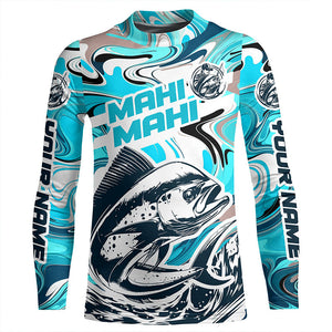 Custom Mahi Mahi Long Sleeve Uv Protection Fishing Shirts, Mahimahi Performance Shirts | Teal Blue IPHW6154