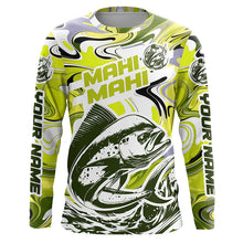 Load image into Gallery viewer, Custom Mahi Mahi Long Sleeve Uv Protection Fishing Shirts, Mahimahi Performance Shirts | Yellow Camo IPHW6155