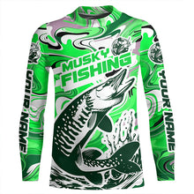 Load image into Gallery viewer, Custom Musky Long Sleeve Tournament Fishing Shirts, Water Camo Muskie Fishing Jerseys | Green IPHW6162