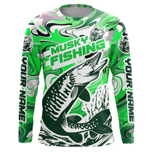 Load image into Gallery viewer, Custom Musky Long Sleeve Tournament Fishing Shirts, Water Camo Muskie Fishing Jerseys | Green IPHW6162