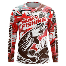 Load image into Gallery viewer, Custom Musky Long Sleeve Tournament Fishing Shirts, Water Camo Muskie Fishing Jerseys | Red IPHW6165