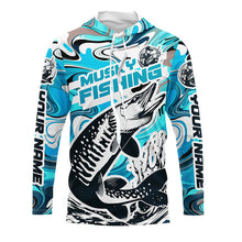 Load image into Gallery viewer, Custom Musky Long Sleeve Tournament Fishing Shirts, Water Camo Muskie Fishing Jerseys | Teal Blue IPHW6166