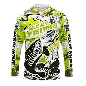 Custom Musky Long Sleeve Tournament Fishing Shirts, Water Camo Muskie Fishing Jerseys | Yellow IPHW6167