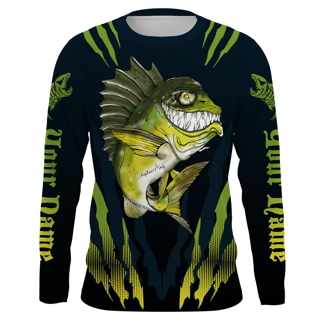 Angry Bass Fishing Custom Long sleeve performance Fishing Shirts, Bass fish reaper fishing jerseys IPHW3333