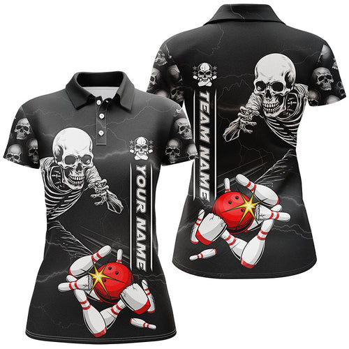 Custom Skull Bowling Polo Shirts Ladies Halloween Skeleton Team Bowling Shirt IPHW5304