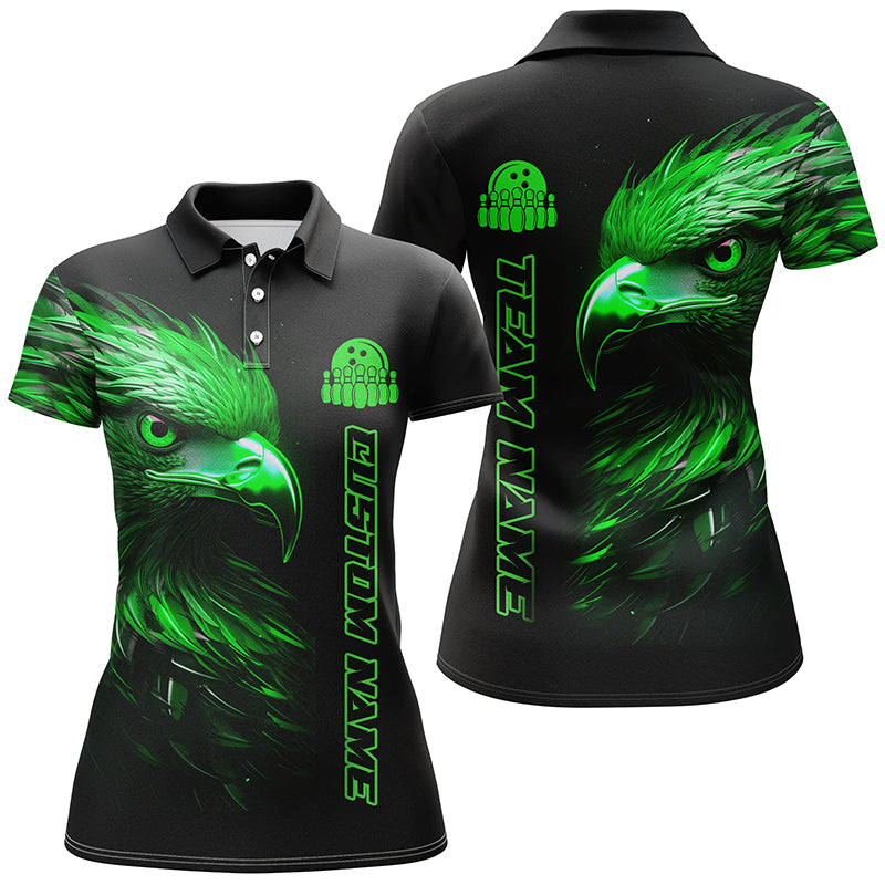 Green Eagle Custom Bowling Polo Shirts For Women Bowling League Team Jerseys Outfits IPHW5314