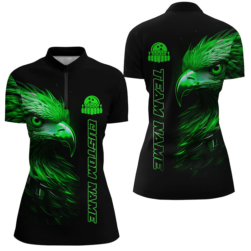 Green Eagle Custom Bowling Quarter Zip Shirts For Women Bowling League Team Jerseys Outfits IPHW5314