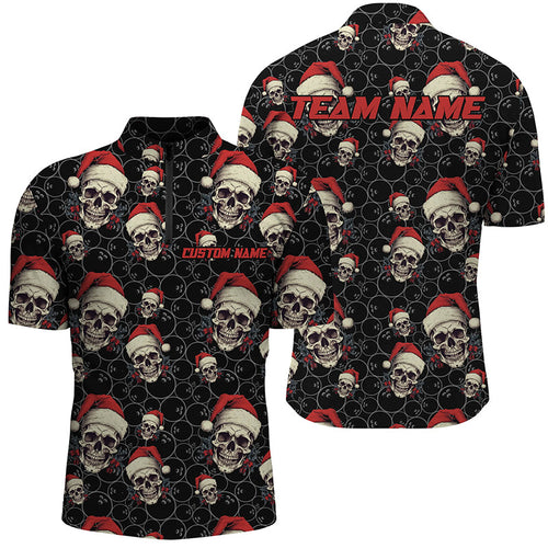 Custom Men Funny Christmas Bowling Quarter Zip Shirts Skull Christmas Gifts For Bowlers Outfit IPHW5315