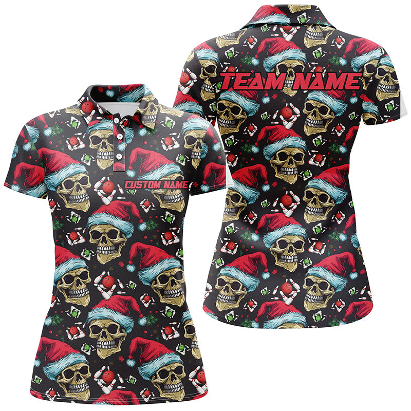 Funny Christmas Skull Wear Santa Hat Women Polo Shirts Strike Bowling Team Xmas Outfits IPHW5317