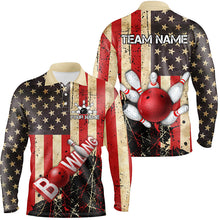 Load image into Gallery viewer, Retro American flag Mens Bowling polo shirts Custom bowling Team Jerseys, gifts for bowlers NQS7339