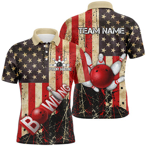 Retro American flag Mens Bowling polo shirts Custom bowling Team Jerseys, gifts for bowlers NQS7339