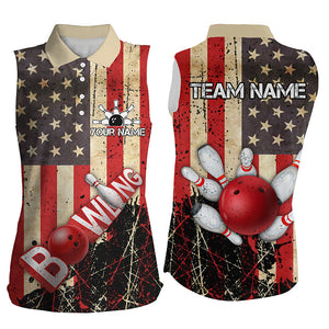 Retro American flag Women sleeveless polo shirts Custom bowling Team Jerseys, gifts for bowlers NQS7339