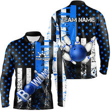 Load image into Gallery viewer, Retro American flag Mens Bowling polo shirts Custom bowling Team Jerseys, gifts for bowlers | Blue NQS7340