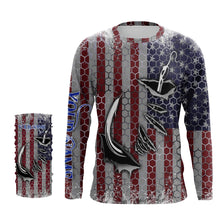 Load image into Gallery viewer, US Fishing 3D Fish Hook American Flag Sun / UV protection quick dry customize name long sleeves shirts UPF 30+ personalized Patriotic fishing apparel gift for Fishing lovers - IPH1975