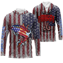 Load image into Gallery viewer, Yellowfin Tuna Fishing American Flag Hooked on Freedom Sun / UV protection quick dry customize name long sleeves shirts UPF 30+ personalized Patriotic fishing apparel gift for Fishing lovers - IPH1981