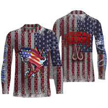 Load image into Gallery viewer, Yellowfin Tuna Fishing American Flag Hooked on Freedom Sun / UV protection quick dry customize name long sleeves shirts UPF 30+ personalized Patriotic fishing apparel gift for Fishing lovers - IPH1981