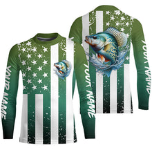 Load image into Gallery viewer, Custom Crappie Long Sleeve Tournament Fishing Shirts, Grunge American Flag Patriotic Fishing Shirts IPHW5603