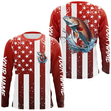 Load image into Gallery viewer, Custom Redfish Long Sleeve Tournament Fishing Shirts, Grunge American Flag Patriotic Fishing Shirts IPHW5604