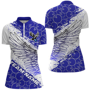 Custom Bowling Shirts For Women, Team Name Bowling Jerseys Eagle Wings | Blue IPHW5817