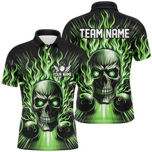 Load image into Gallery viewer, Personalized Skull Bowling Shirt For Men Custom Team&#39;S Name Flame Bowler Jerseys | Green IPHW5819