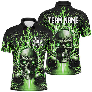 Personalized Skull Bowling Shirt For Men Custom Team'S Name Flame Bowler Jerseys | Green IPHW5819