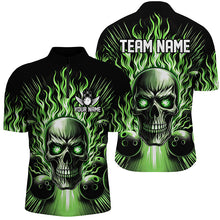 Load image into Gallery viewer, Personalized Skull Bowling Shirt For Men Custom Team&#39;S Name Flame Bowler Jerseys | Green IPHW5819