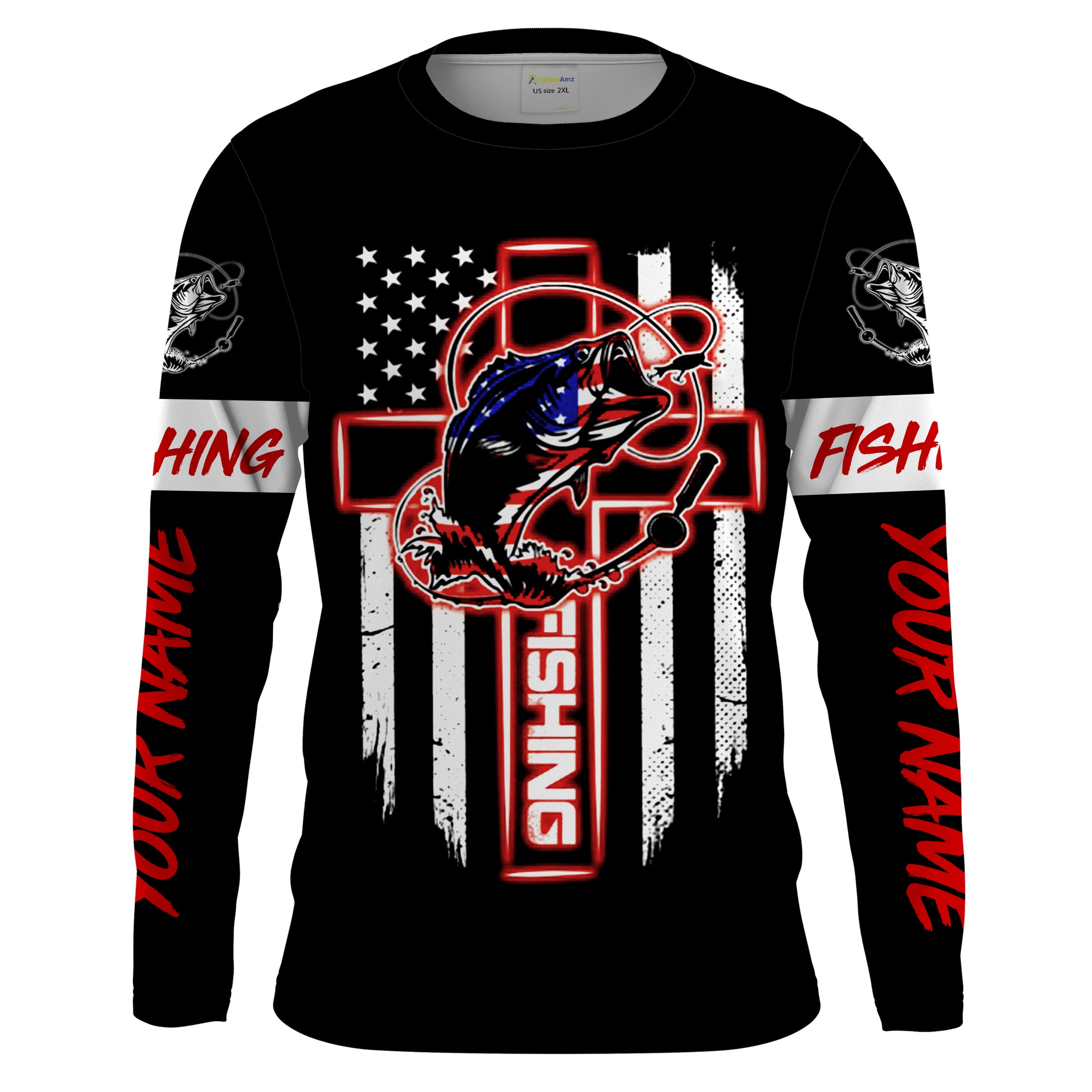 Bass Fishing cross American Flag Custom Long Sleeve Fishing Shirts, pe –  ChipteeAmz